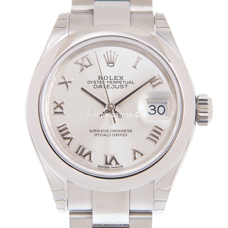 Rolex Lady Datejust Replica: Automatic - Steel Case, Silver Dial on Silver Clasp