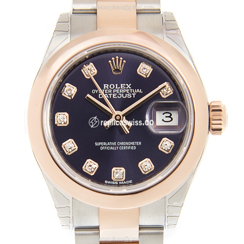 Rolex Datejust Replica - Automatic - 18kt Rose Gold Case - Purple Dial, Gold Strap
