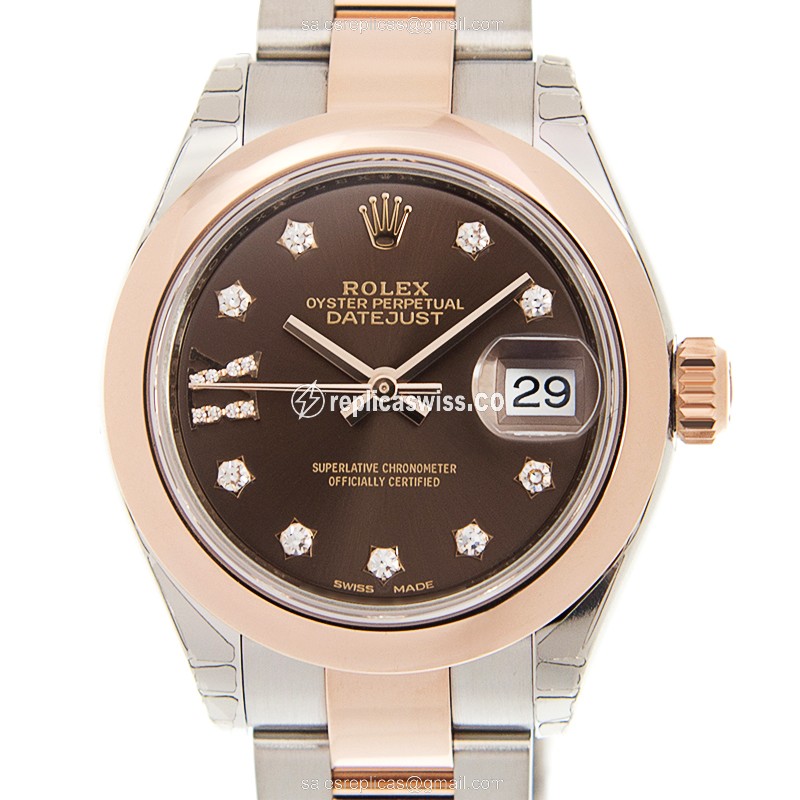 Rolex Datejust Replica - Automatic - 18kt Rose Gold & Steel Case - Brown Dial on Yellow Steel Strap