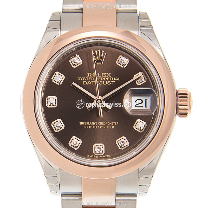 Rolex Lady Datejust Replica - Automatic - 18kt Rose Gold Case - Brown Dial