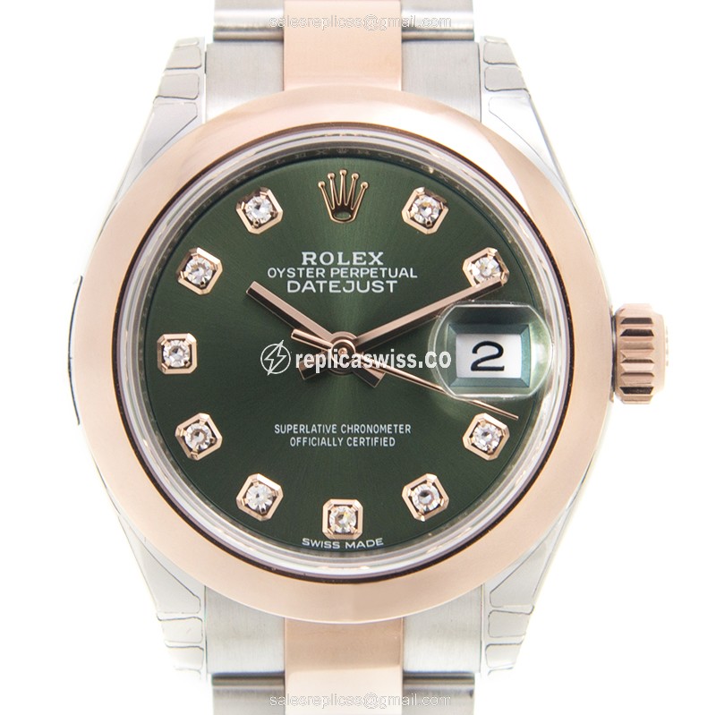 Rolex Lady Datejust Replica - Automatic - 18kt Rose Gold & Steel - Green Dial - Luxury Replica LADY DATEJUST Watch