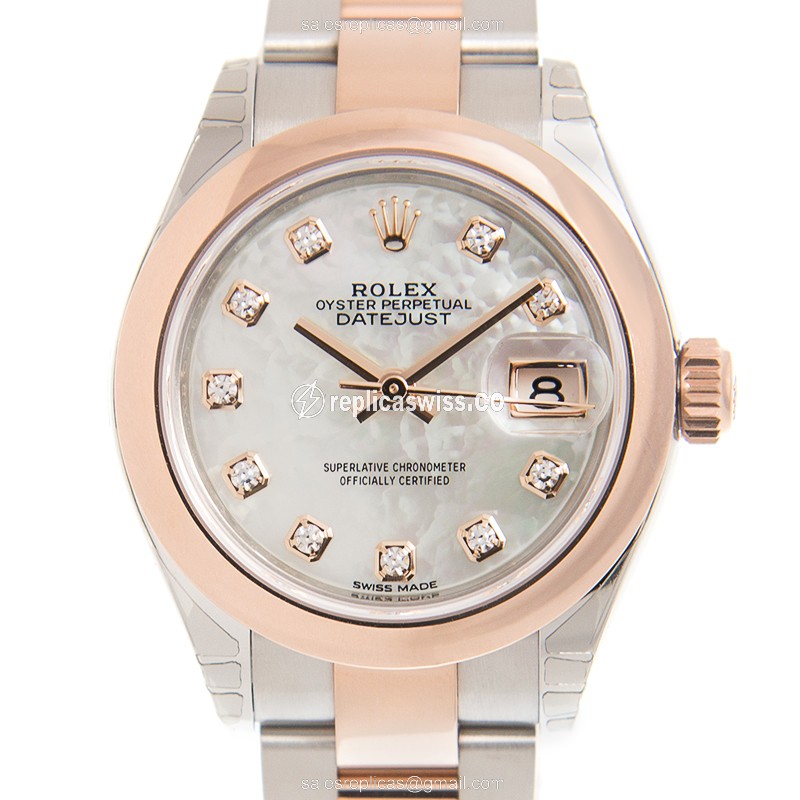 Rolex Datejust Replica - Automatic - 18kt Rose Gold & Steel Case - White Dial