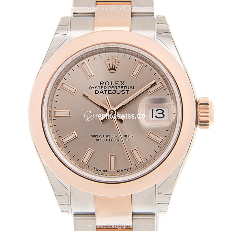 Rolex Datejust Lady Replica - Automatic - 18kt Rose Gold Case - Pink Dial on Gold Strap