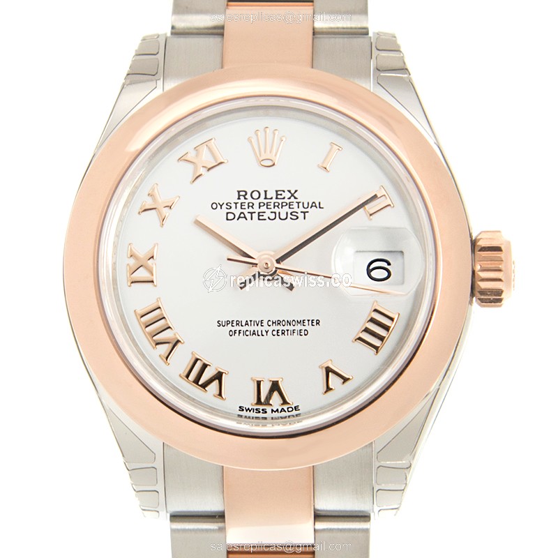 Rolex Lady Datejust Replica - Automatic - 18kt Rose Gold Case - White Dial - Gold Steel Strap - Luxury Replica LADY DATEJUST Watch