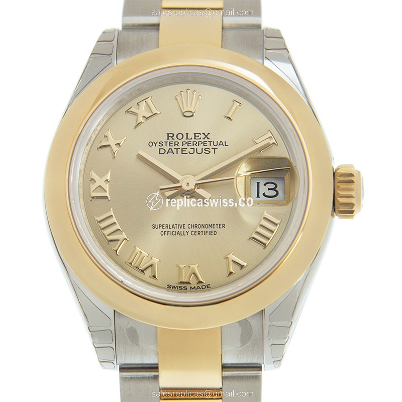 Rolex Datejust Replica - Automatic - Gold Case - Steel Band - Gold Dial