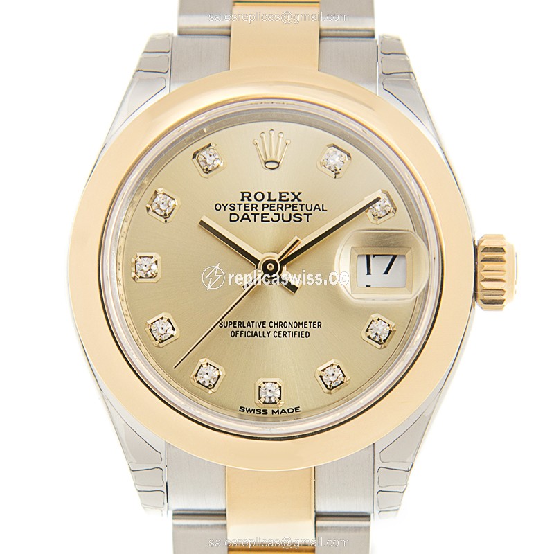 Rolex Datejust Replica: 18kt Gold & Steel - Automatic - Gold Dial on Gold Strap