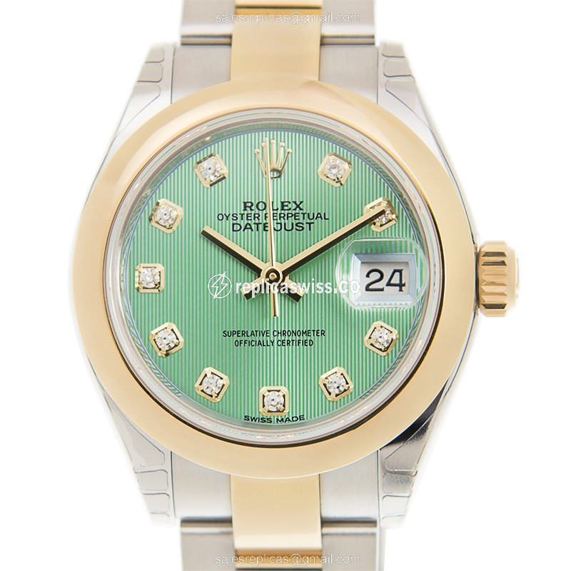 Rolex Lady Datejust Replica - Automatic - 18kt Gold & Steel - Green Dial, Gold Clasp