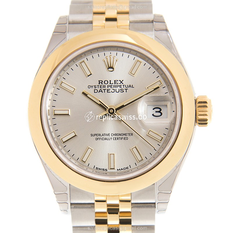 Rolex Datejust Replica - Automatic - 18kt Gold & Steel - Silver Dial, Gold Clasp & Strap
