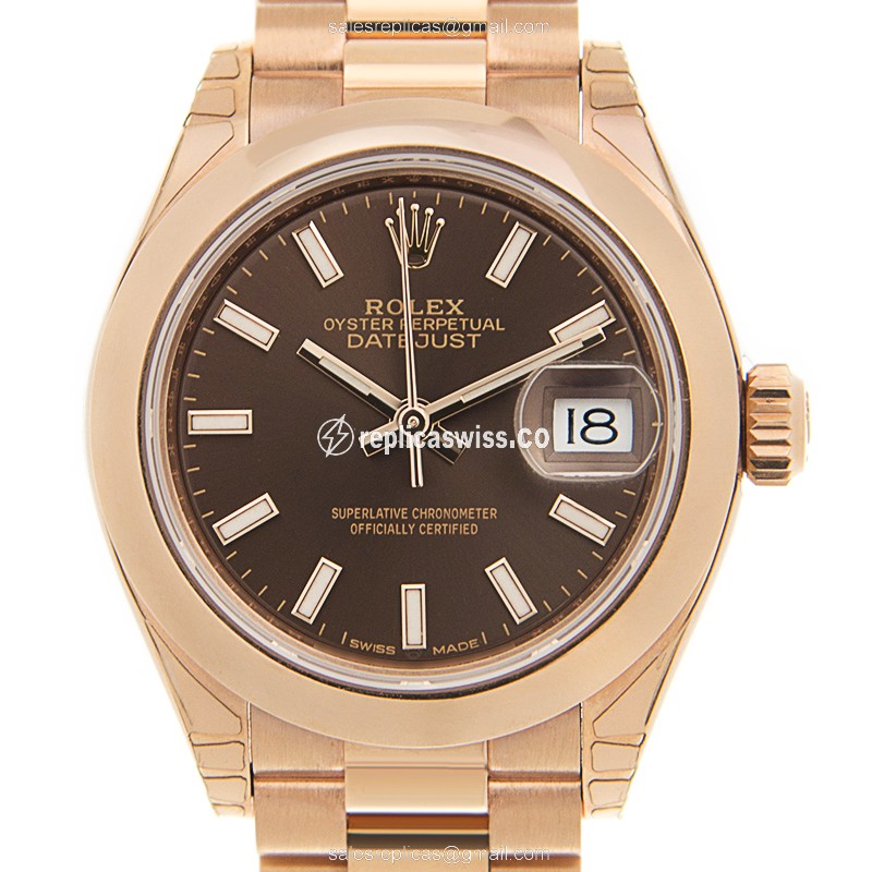 Rolex Datejust Replica - Automatic - 18kt Rose Gold - Brown Dial, Gold Clasp & Strap
