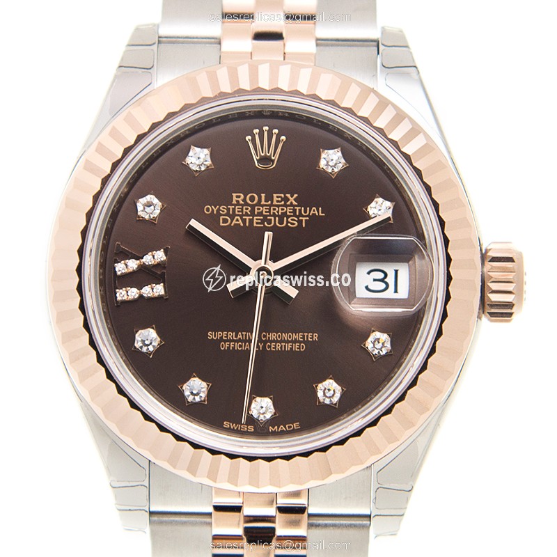 Rolex Lady Datejust Replica - Automatic - 18kt Rose Gold - Steel Case - Brown Dial
