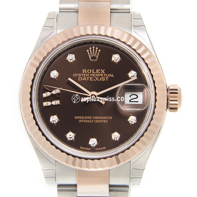 Rolex Lady Datejust Replica - Automatic - 18kt Rose Gold & Steel Case - Brown Dial