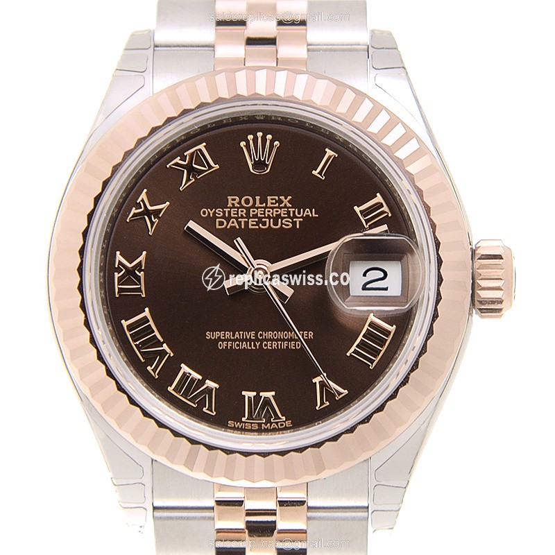 Rolex Datejust Replica - Automatic - 18kt Rose Gold Case - Brown Dial on Gold Steel Strap