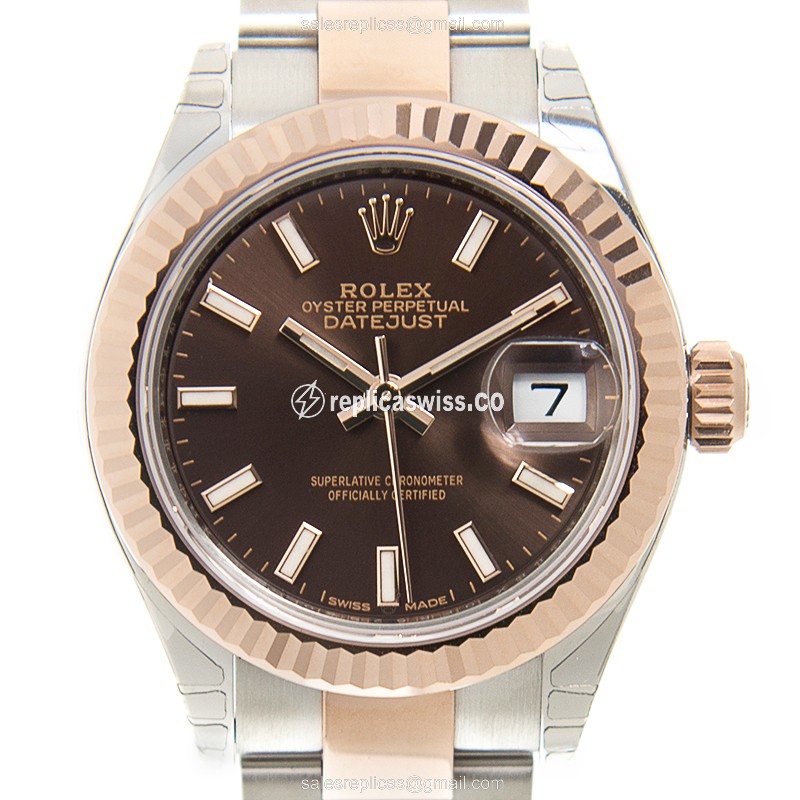Rolex Lady Datejust Replica - Automatic - 18kt Rose Gold Case, Brown Dial