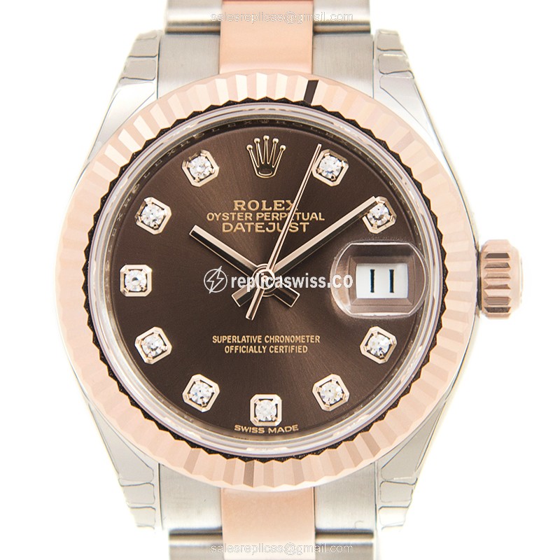 Rolex Lady Datejust Replica | Automatic | 18kt Rose Gold & Steel Case | Brown Dial
