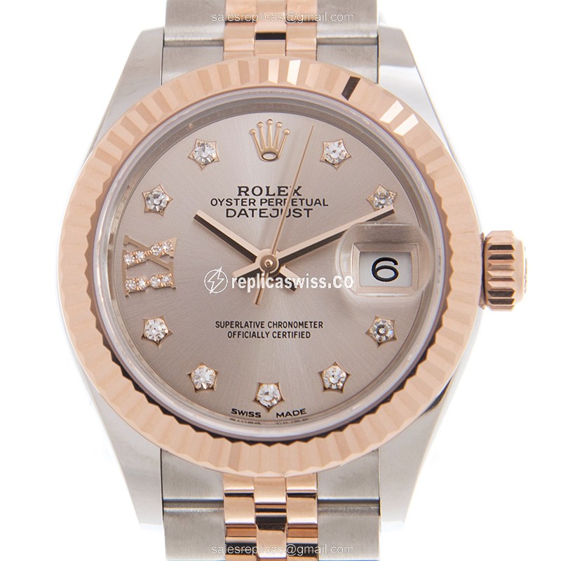 Rolex Datejust Replica | Automatic | 18kt Rose Gold Case | Pink Dial | Gold Steel Strap