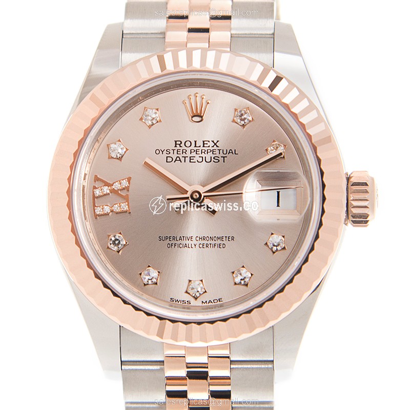 Rolex Lady Datejust Replica - Pink Dial, 18kt Steel Case & Strap - Automatic