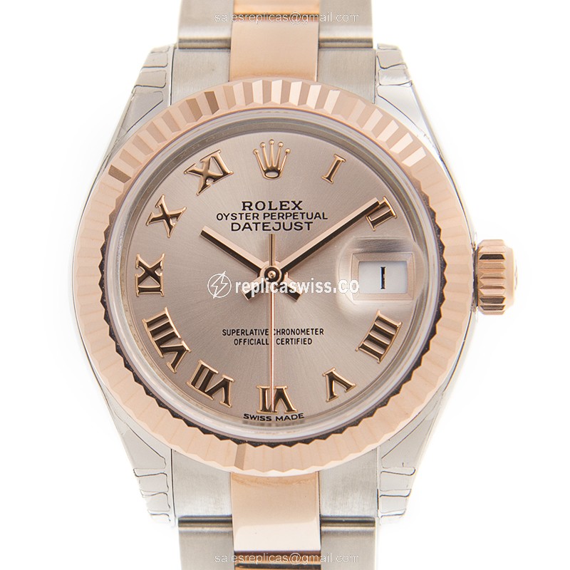 Rolex Datejust Replica - Automatic - 18kt Rose Gold - Steel Case, Pink Dial