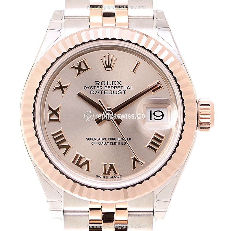 Rolex Datejust Replica - Automatic - 18kt Rose Gold & Steel Case - Pink Dial