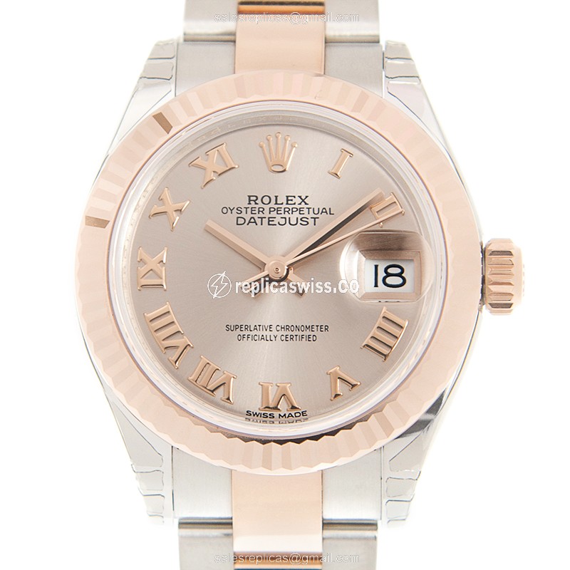 Rolex Lady Datejust Replica - Automatic - 18kt Rose Gold & Steel Case - Pink Dial