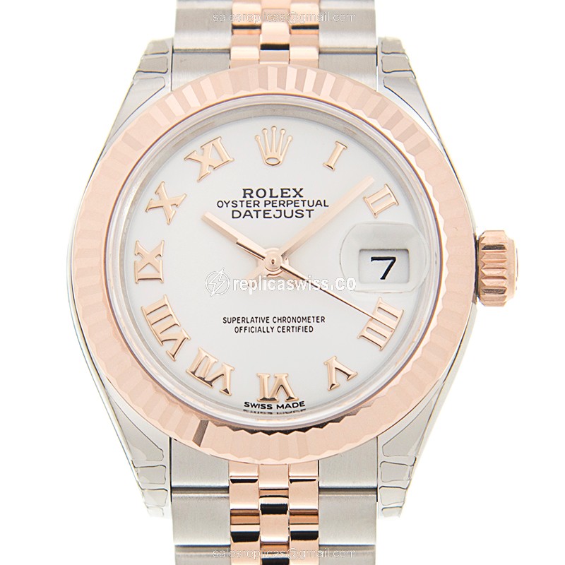 Rolex Datejust Replica - Automatic - 18kt Rose Gold & Steel Case - White Dial