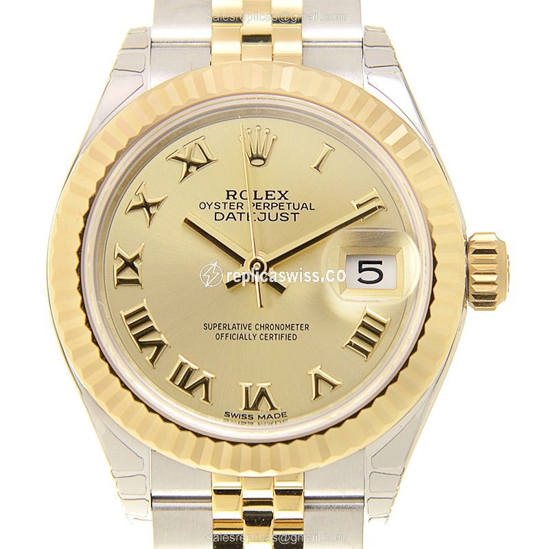 Rolex Datejust Replica - Automatic - Gold & Steel - Gold Dial on 18kt Band