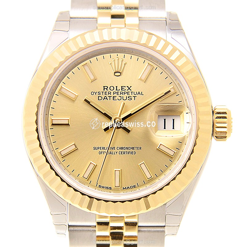 Rolex Datejust Replica - Automatic - 18kt Gold & Steel Case - Gold Dial
