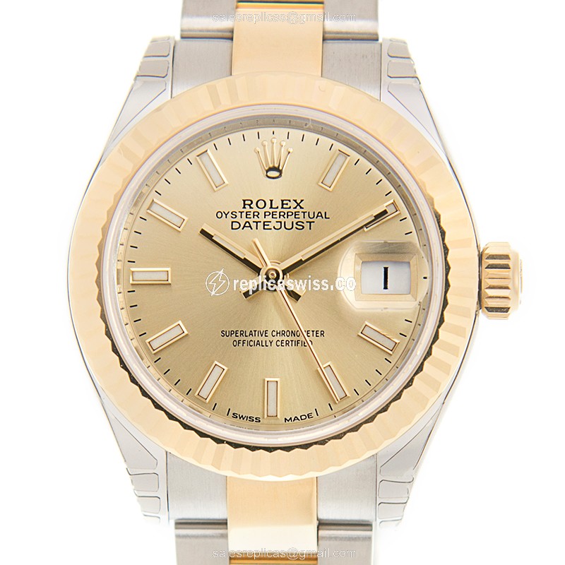 Rolex Lady Datejust Replica - Automatic - Gold Case, Gold Dial - 18kt Gold Strap