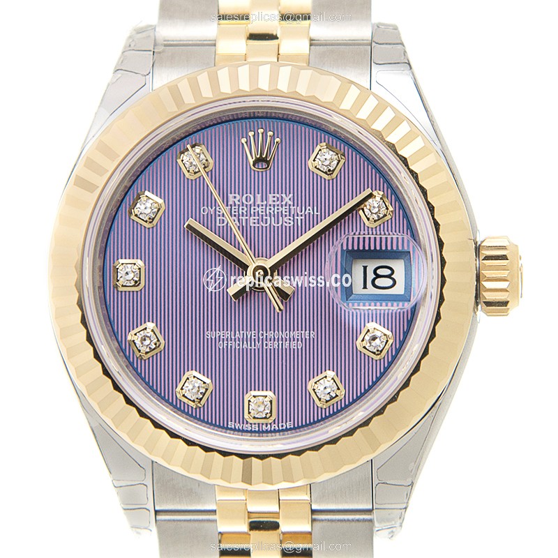 Rolex Datejust Lady Replica | Automatic | 18kt Gold Case | Purple Dial | Gold Clasp & Steel Strap