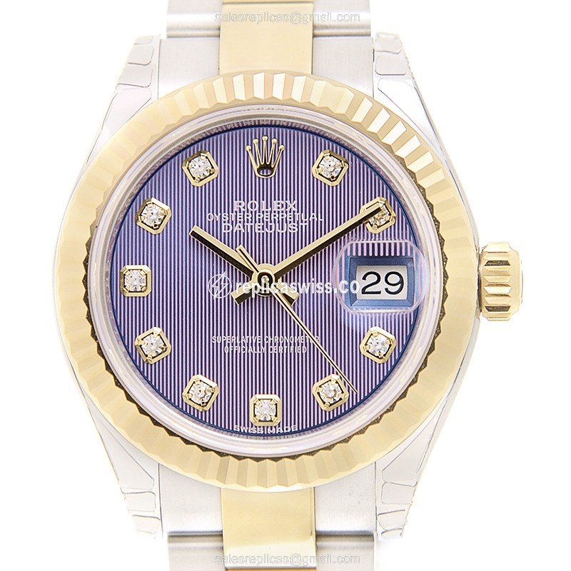 Rolex Datejust Lady Replica - Automatic, 18kt Gold & Steel Case - Purple Dial