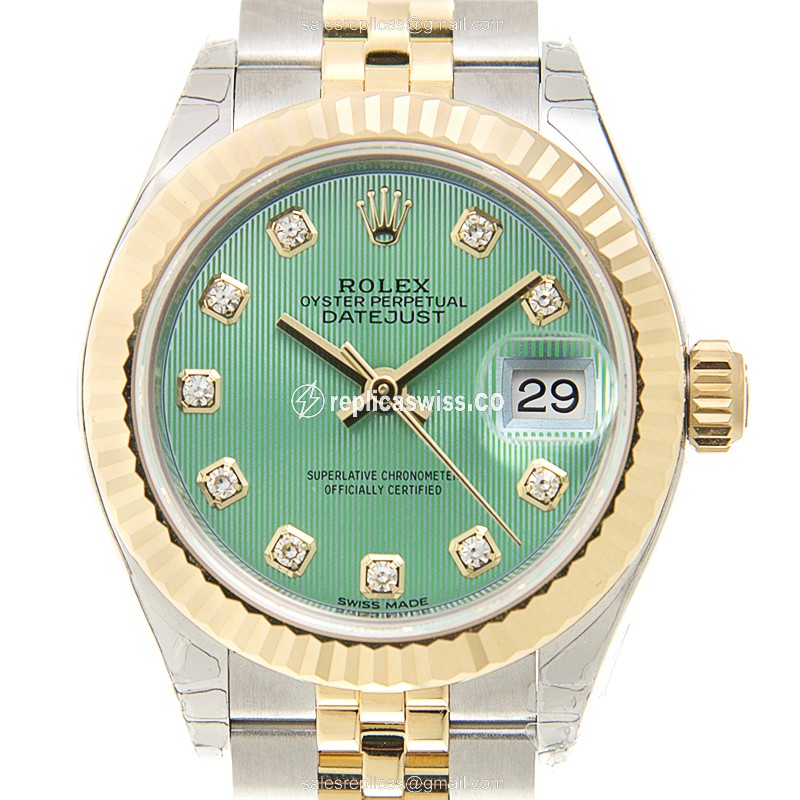 Rolex Lady Datejust Replica - Automatic - 18kt Gold & Steel - Green Dial - Gold Strap - Luxury Replica LADY DATEJUST Watch
