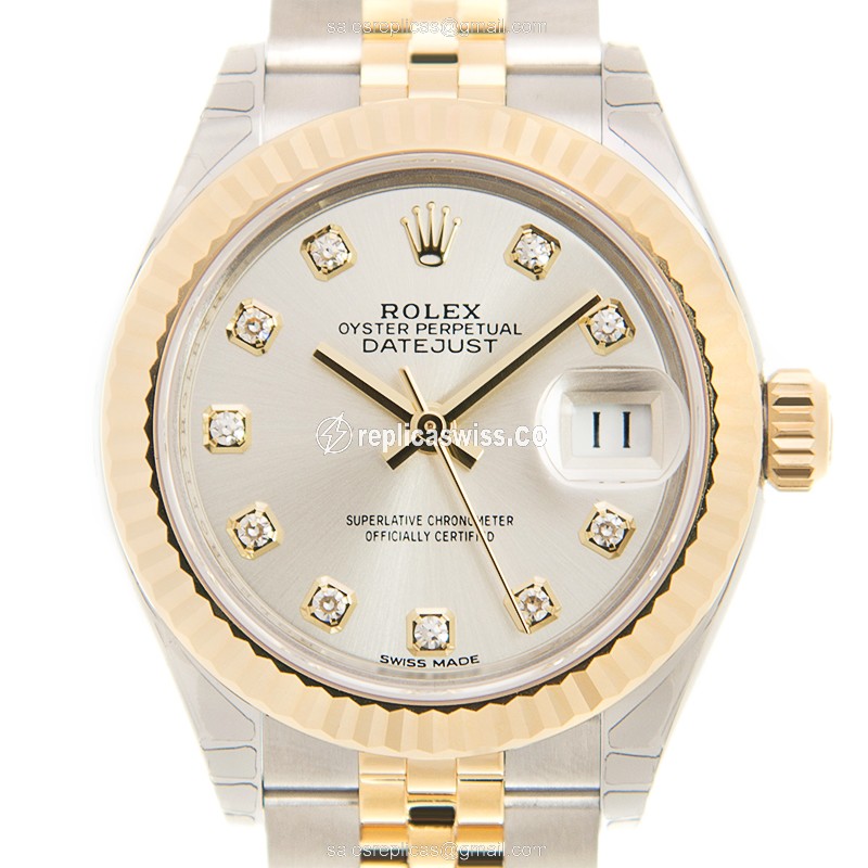 Rolex Lady Datejust Replica - Automatic - 18kt Gold & Steel - Silver Dial - Gold Strap - Luxury Replica LADY DATEJUST Watch