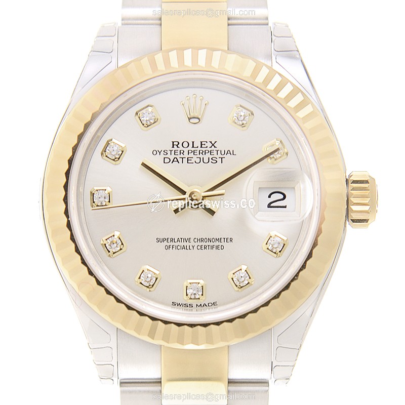 Rolex Lady Datejust Replica - Automatic, 18kt Gold & Steel Case, Silver Dial