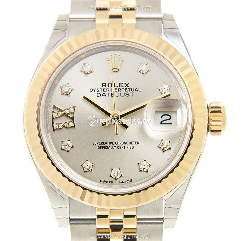 Rolex Lady Datejust Replica - Automatic - 18kt Gold & Steel - Silver Dial