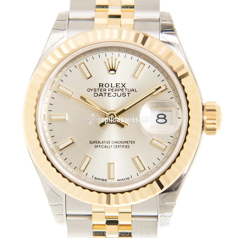 Rolex Datejust Lady Replica - Automatic - Gold Case, Silver Dial - Steel Strap