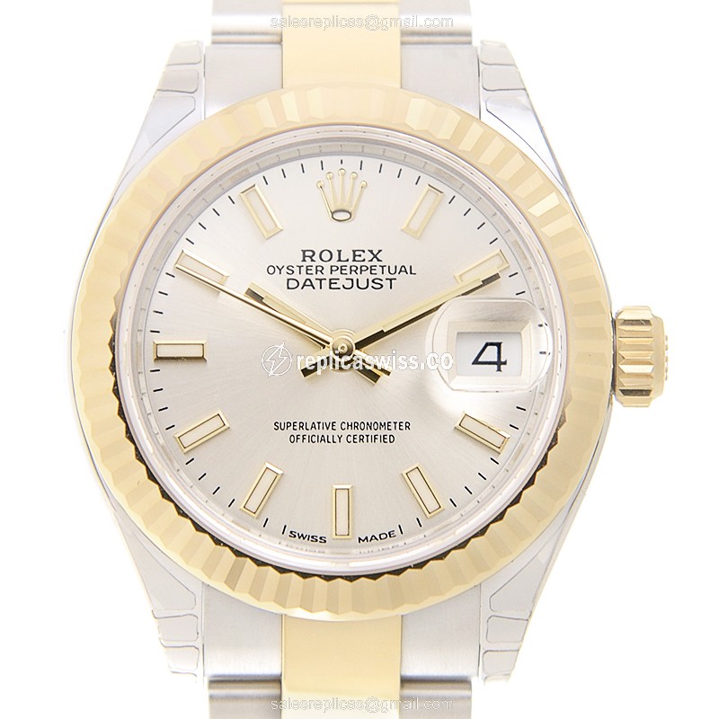 Rolex Datejust Replica - Automatic - 18kt Gold & Steel Case - Silver Dial