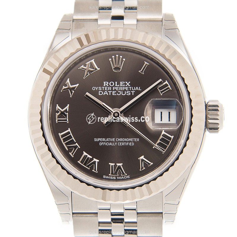 Rolex Datejust Lady Replica - Automatic - White Gold - Brown Dial, Steel Case & Strap