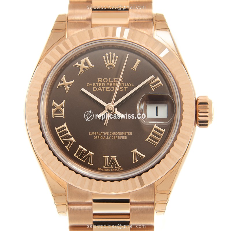 Rolex Datejust Replica - Automatic - 18kt Rose Gold - Brown Dial, Gold Clasp & Strap