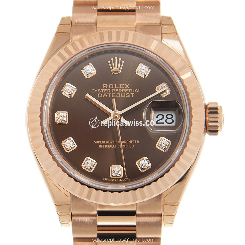 Rolex DATEJUST Replica - Automatic - 18kt Rose Gold - Brown Dial - Gold Strap