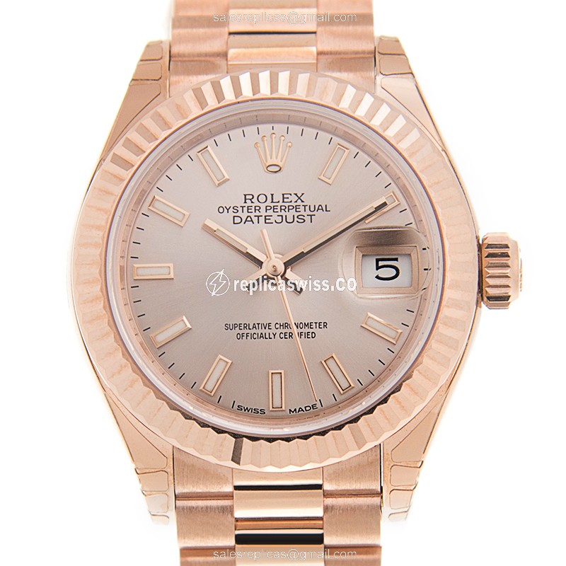 Rolex Datejust Replica - 18kt Rose Gold - Automatic - Gold Dial - Gold Clasp