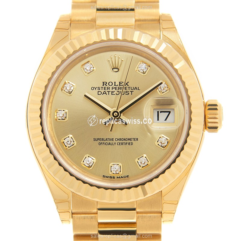 Rolex Lady Datejust Replica - Automatic - 18kt Gold Case, Gold Dial, Gold Strap