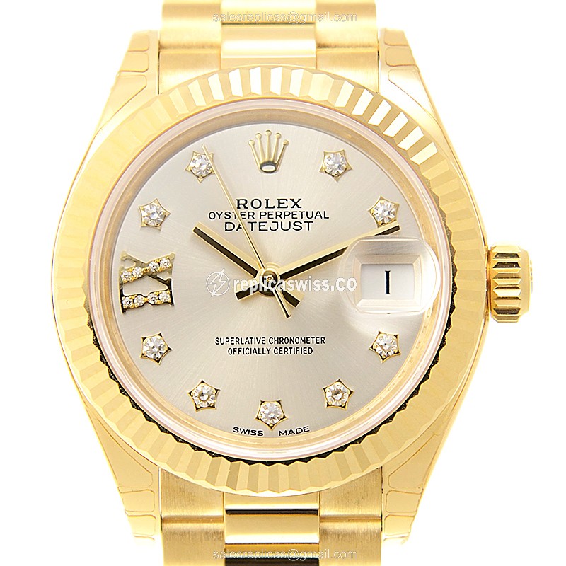 Rolex Lady Datejust Replica - Automatic, Yellow Gold Case & Silver Dial