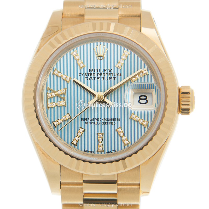 Rolex Lady Datejust Replica - Automatic - 18kt Gold Case - Blue Dial