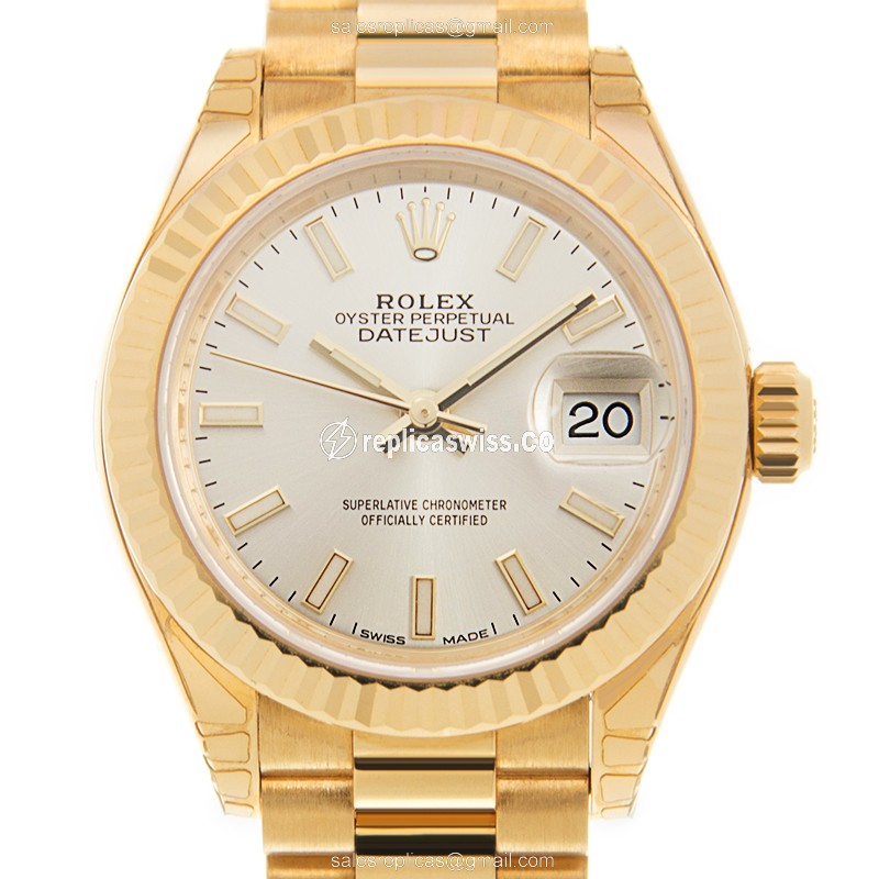 Rolex Lady Datejust Replica - Automatic, Silver Dial, Gold Clasp & Strap