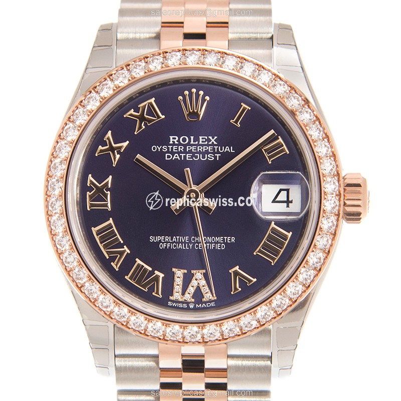 Rolex Datejust Replica - Automatic - 18kt Rose Gold - Purple Dial - Diamond Clasp