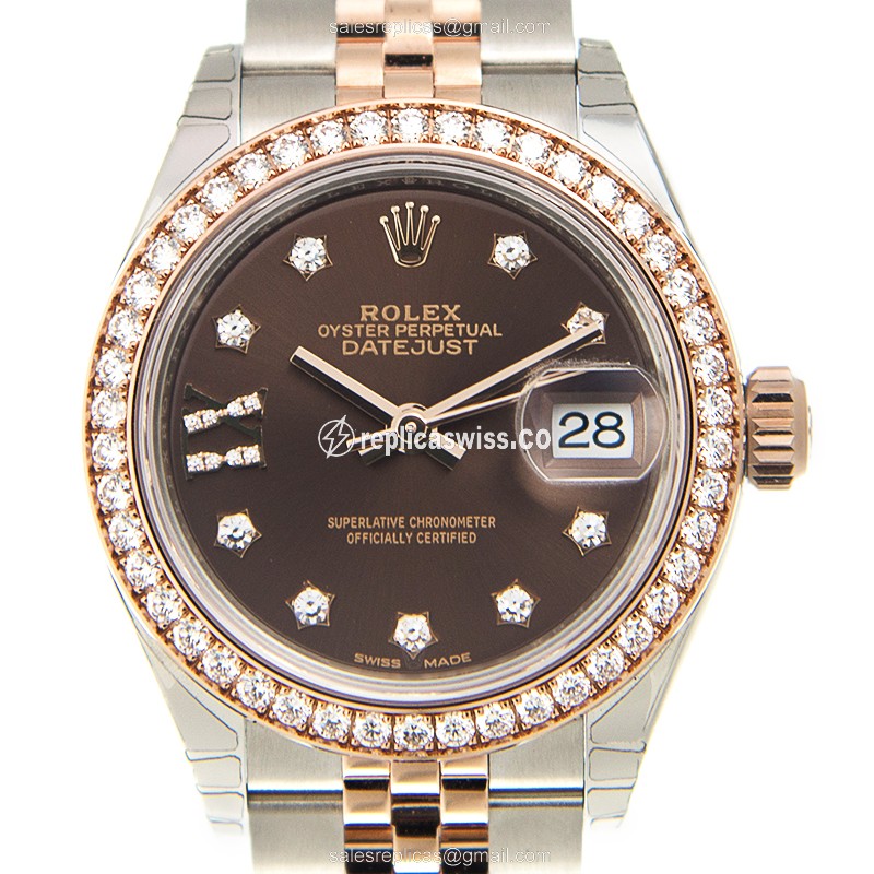 Rolex Datejust Replica - Automatic - 18kt Rose - Brown Dial, Diamond Bezel