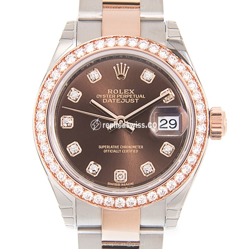 Rolex Datejust Lady Replica - 18kt Rose Case, Automatic, Brown Dial