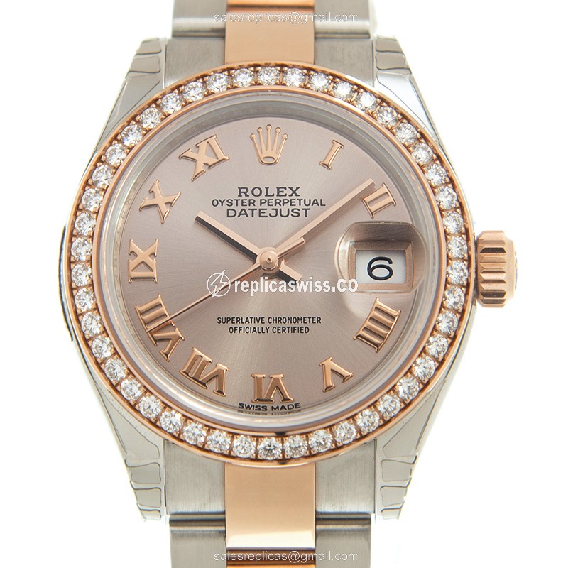 Rolex Lady Datejust Replica - Automatic - 18kt Rose Gold Case, Pink Dial, Diamond Clasp