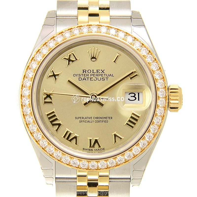 Rolex Datejust Replica - Gold & Diamond - Automatic - 18kt Gold Case - White Dial