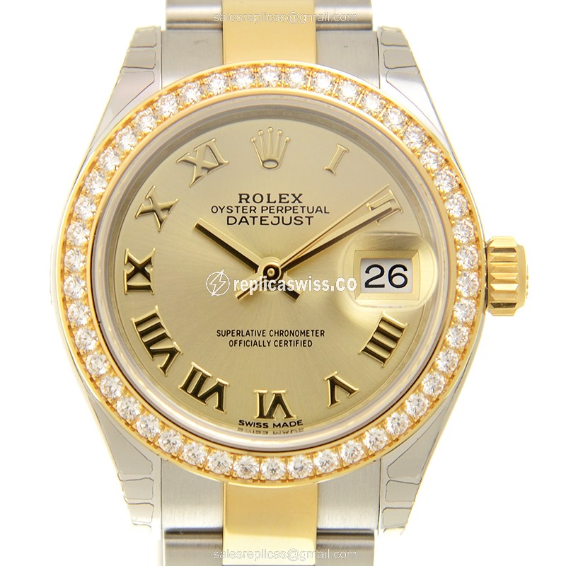 Rolex Datejust Replica - Automatic - 18kt Gold - Diamond Accents - Steel Band