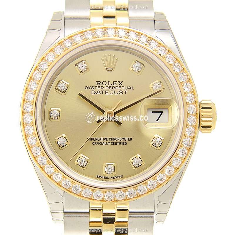 Rolex Datejust Replica - Automatic - 18kt Gold - Diamond Accents - Steel Case